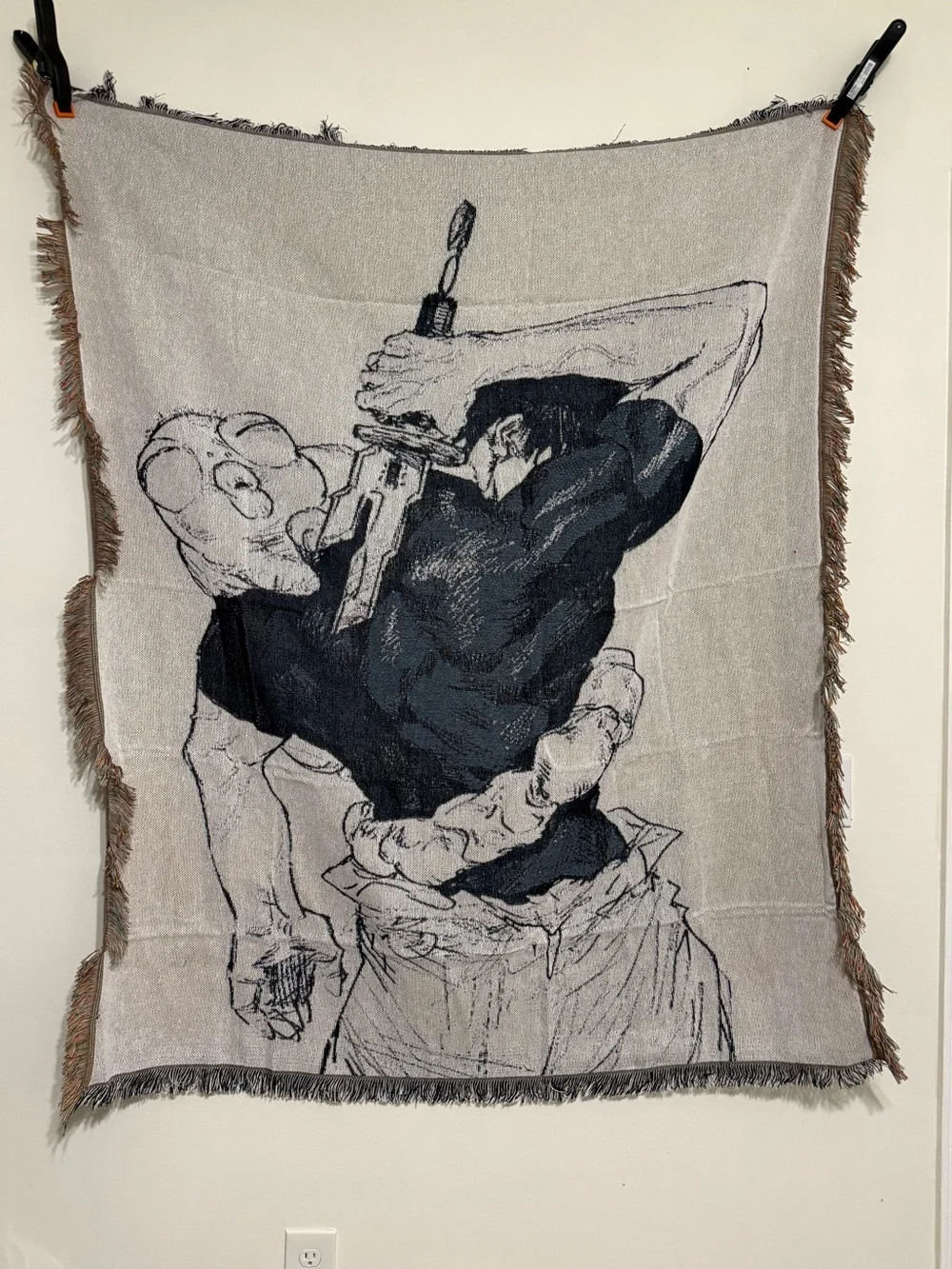 Handwoven Black & Cream Illustration Wall Tapestry